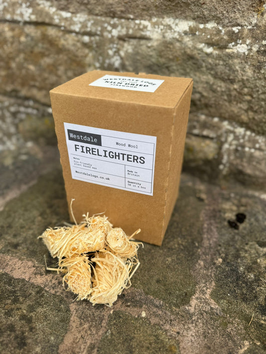 UK-made eco friendly wood wool firelighters in recyclable packaging