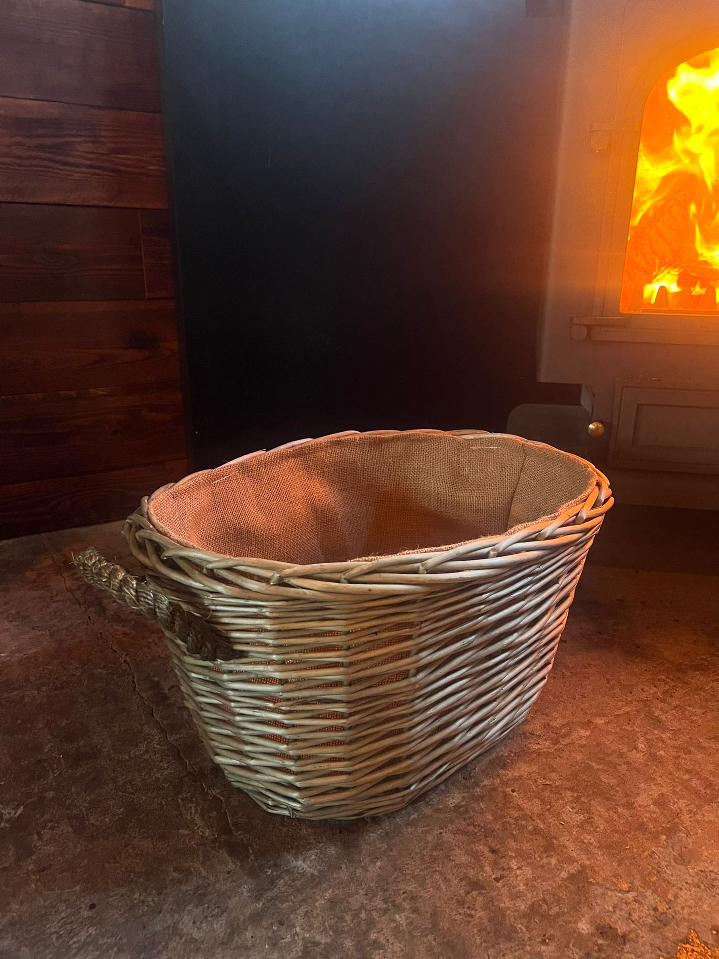 Small Oval Hessian Lined Log Basket